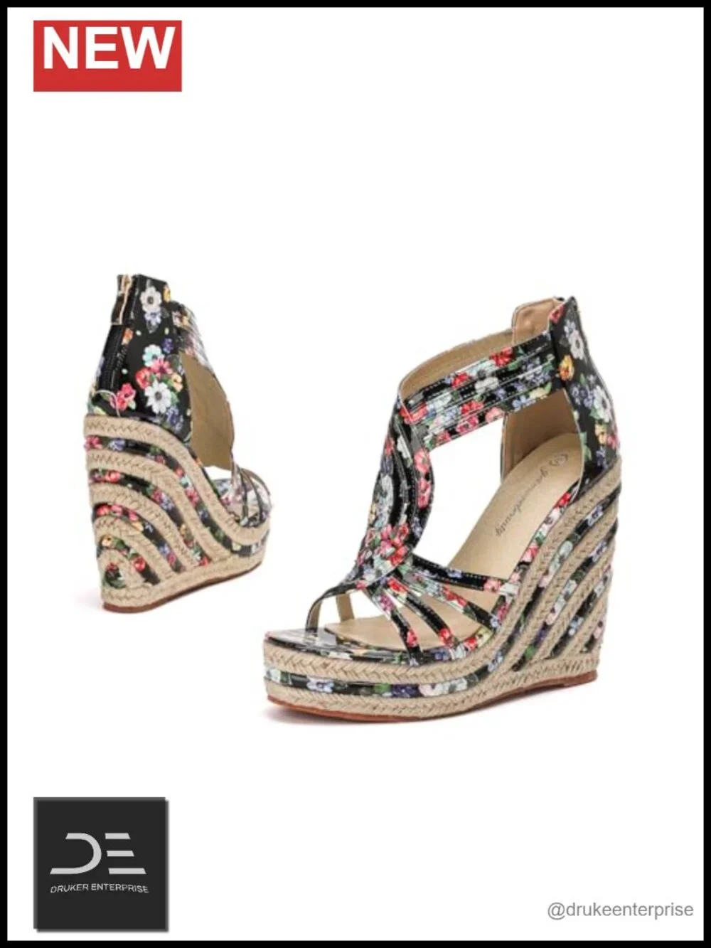 Women's Floral Wedge Sandals Ankle T Strap Open Toe Platform High Heels Dress